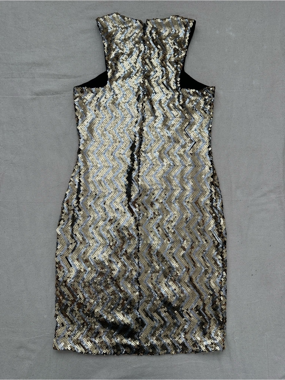 Bebe Addiction Metallic Sequin Chevron Mini Party Dress Medium Glam GlitzBodycon - Picture 9 of 14